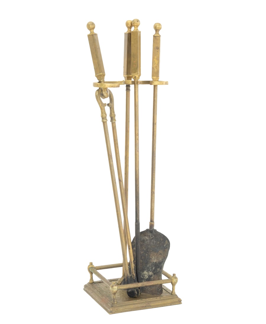 Art Deco Brass Fireplace Tools Set, 4 Pcs. (1 of 14)