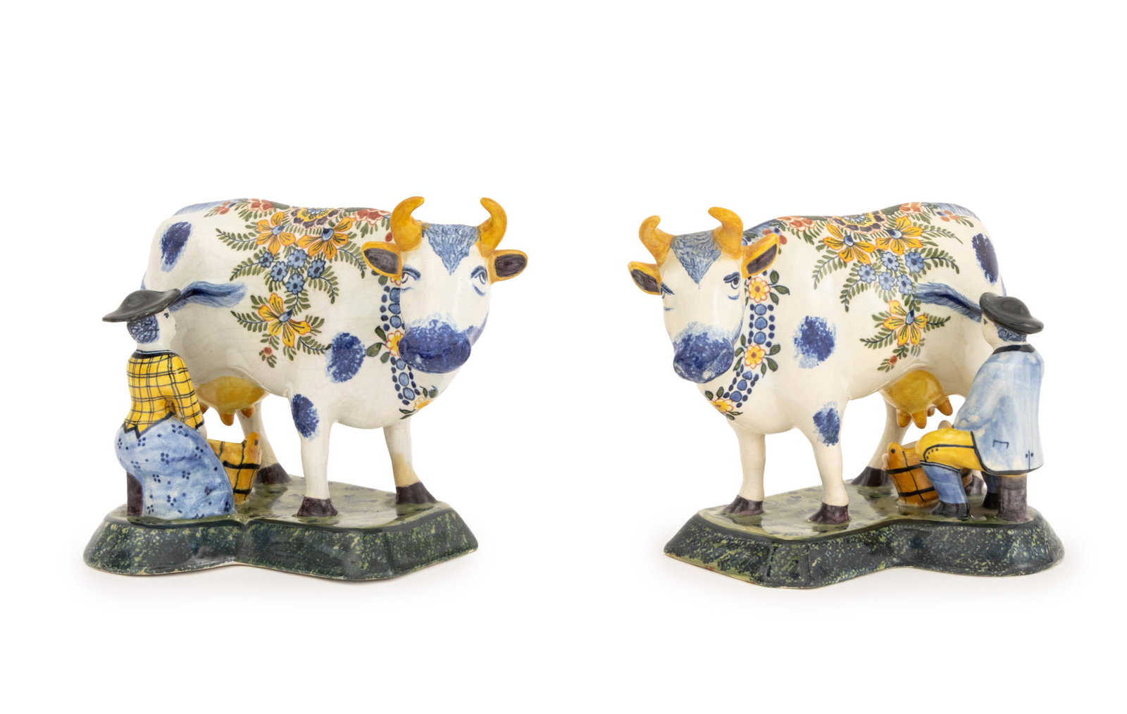 Dutch Delft Cow and Milkmaid Figurines, Pair (1 of 11)