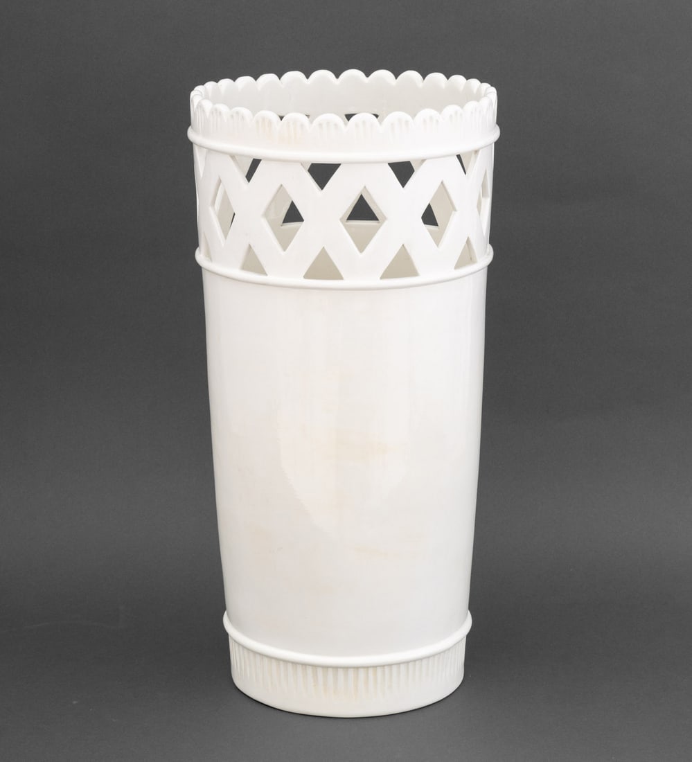 Italian White Glazed Ceramic Umbrella Stand (1 of 9)
