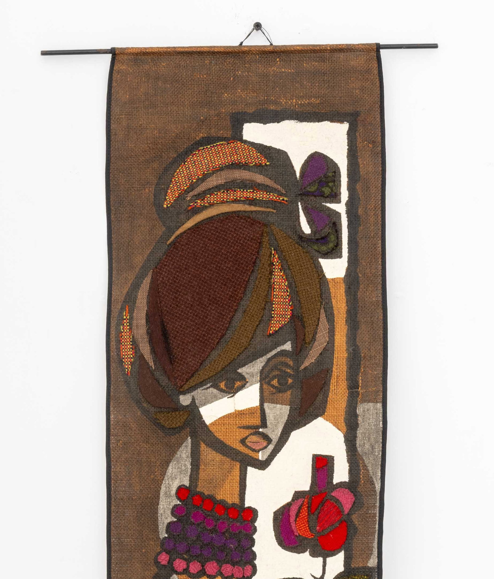 Illegibly Signed Woven Patchwork Portrait Tapestry - 2