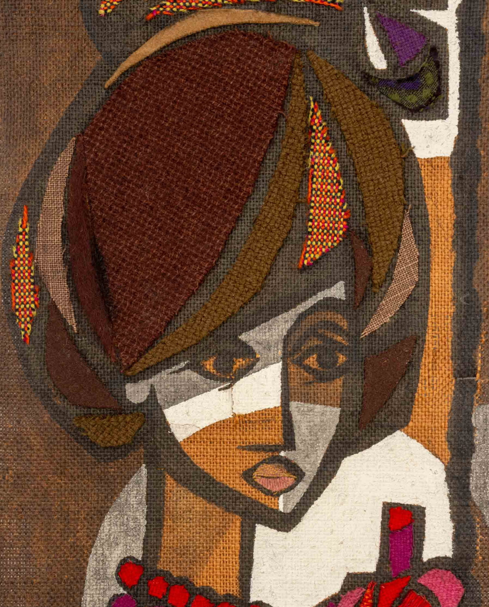 Illegibly Signed Woven Patchwork Portrait Tapestry - 4