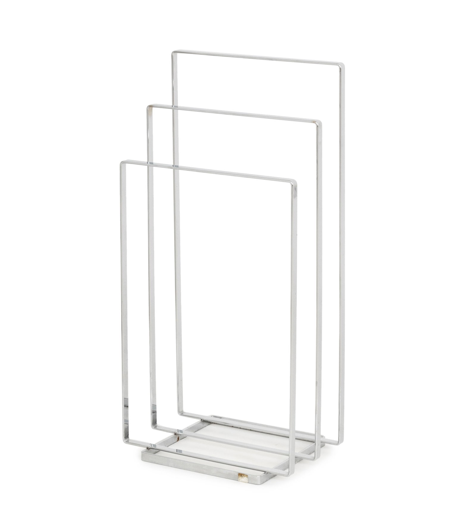 Modern Chrome-Plated Three Tier Towel Rack: Modern Chrome-Plated Three Tier Towel Rack. 32" H x 16" W x 11.5" D. Provenance: From a SoHo, New York Collection. Keywords: Modern Furniture, Minimalist, Minimalism, Stand, Furnishings, Interior