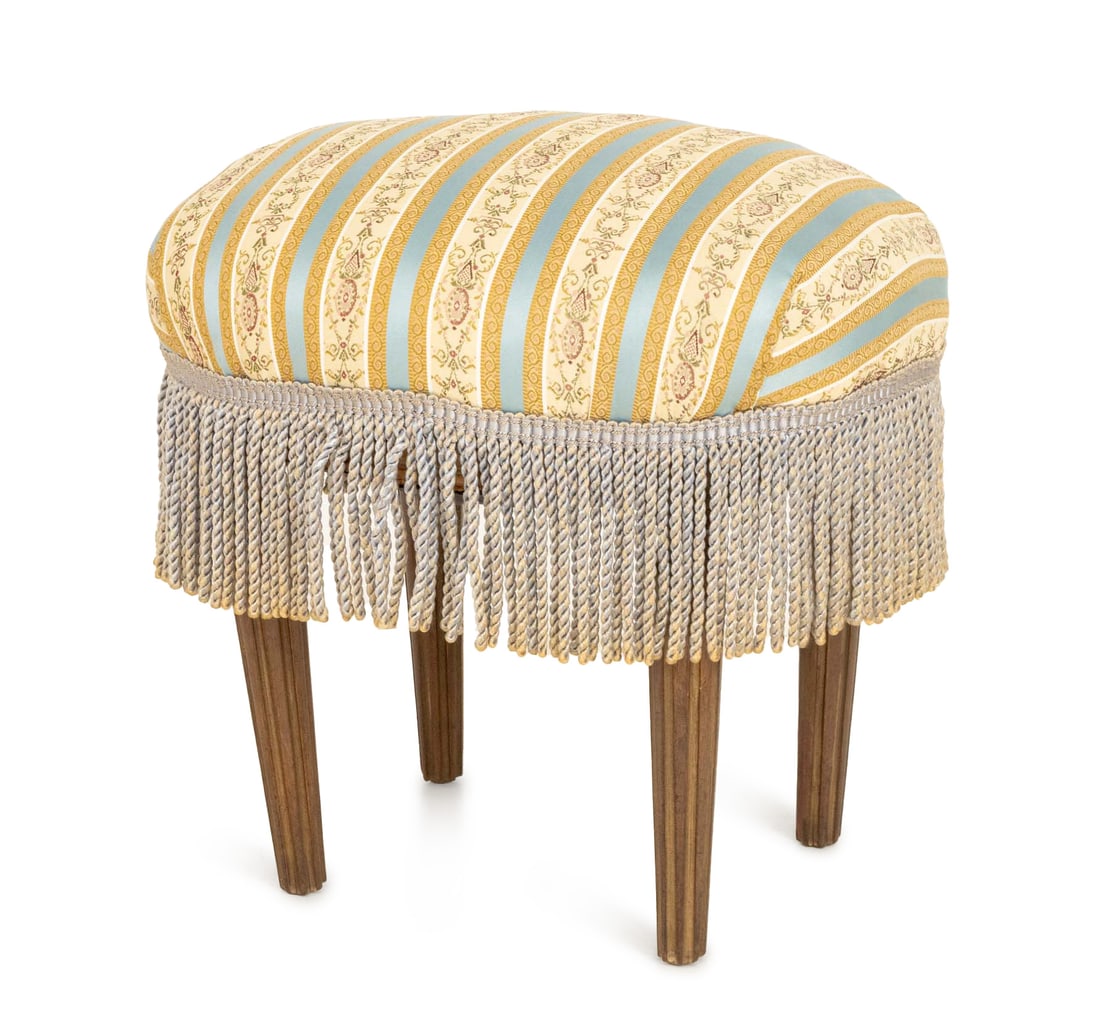 Louis XVI Style Upholstered Oval Ottoman (1 of 6)