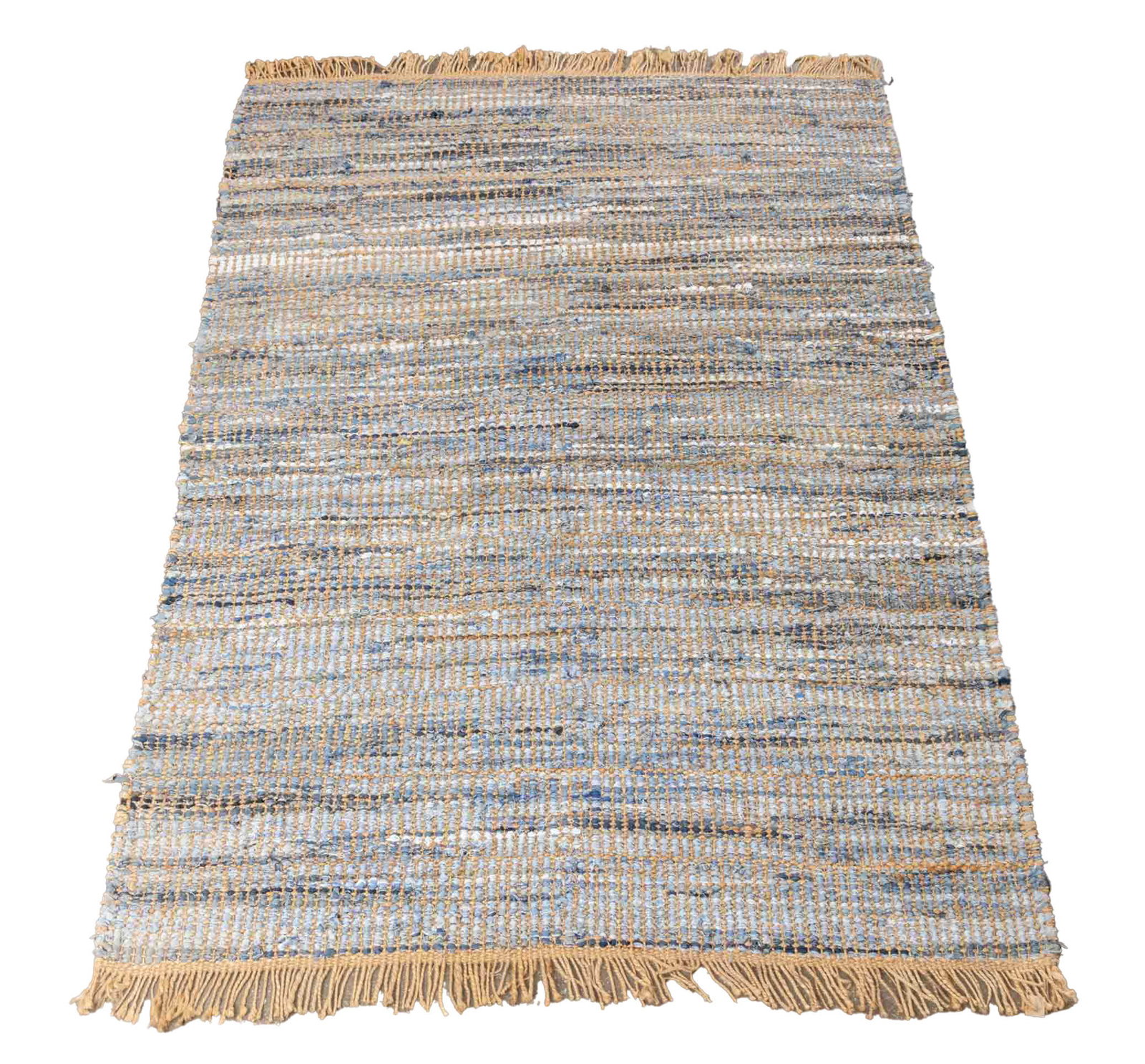 West Elm Recycled Denim Jute Carpet, 9' 8" x 6' 4": West Elm Recycled Denim Jute Carpet. 9' 8" L x 6' 4" W. Provenance: A Brooklyn Heights, New York Estate. Keywords: Carpets, Area rug, Contemporary, Floor covering, Designer, Fabric, Textiles,
