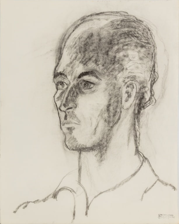 Manfred Schwartz Portrait of Man Charcoal on Paper: Manfred Schwartz (American, born Poland, 1909-1970), Portrait of a Man, Charcoal on Paper, with the artist's signature stamped lower left, unframed. 24" H x 19" W. Provenance: From a 35 East 75th Stre