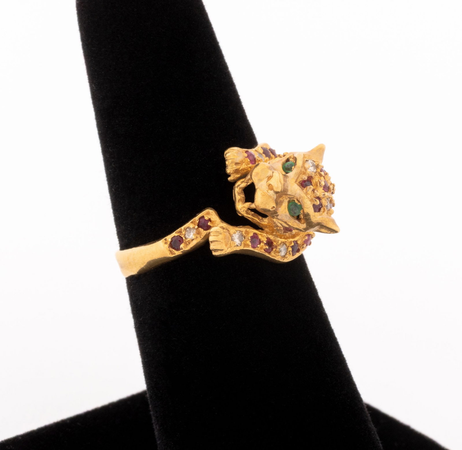 Leopard Form Ruby, Diamond, Emerald & Gold Ring - 4