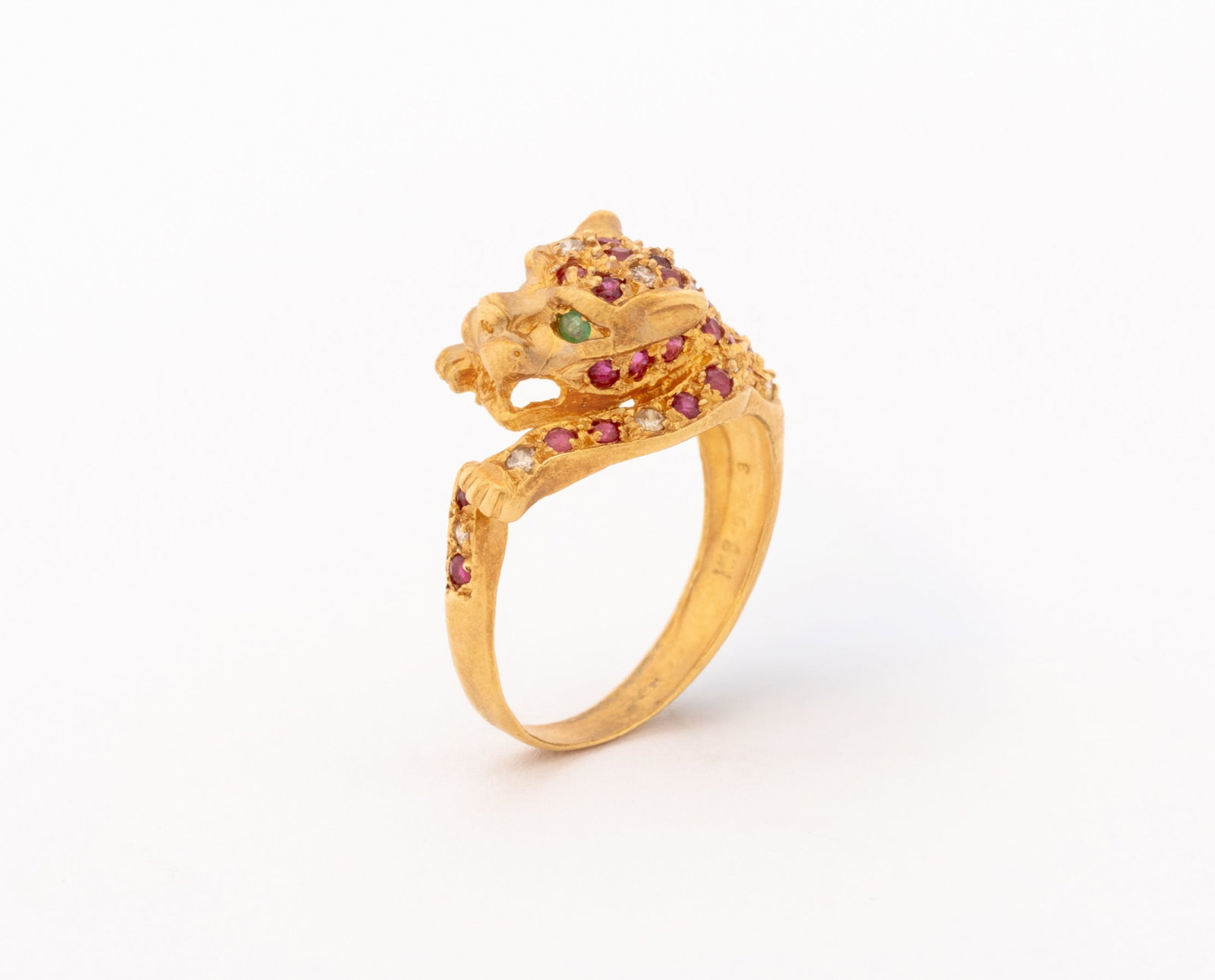 Leopard Form Ruby, Diamond, Emerald & Gold Ring - 5