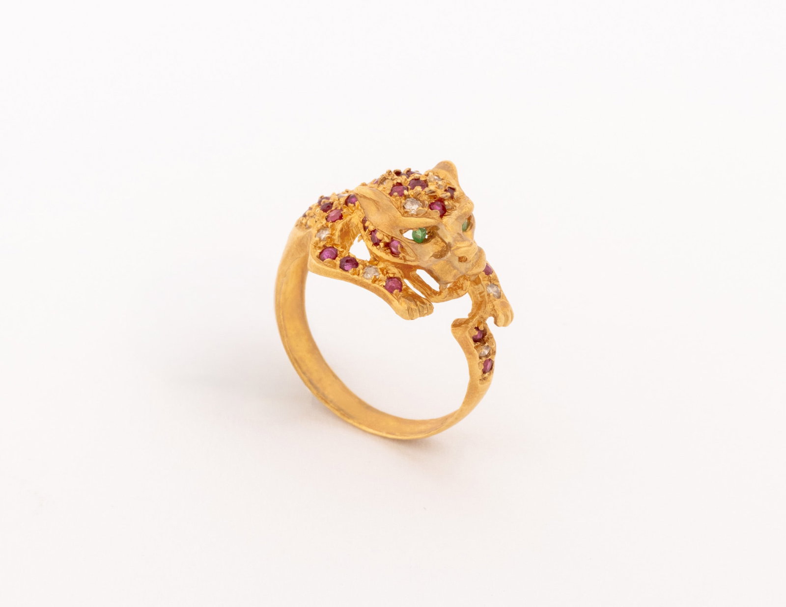 Leopard Form Ruby, Diamond, Emerald & Gold Ring - 6