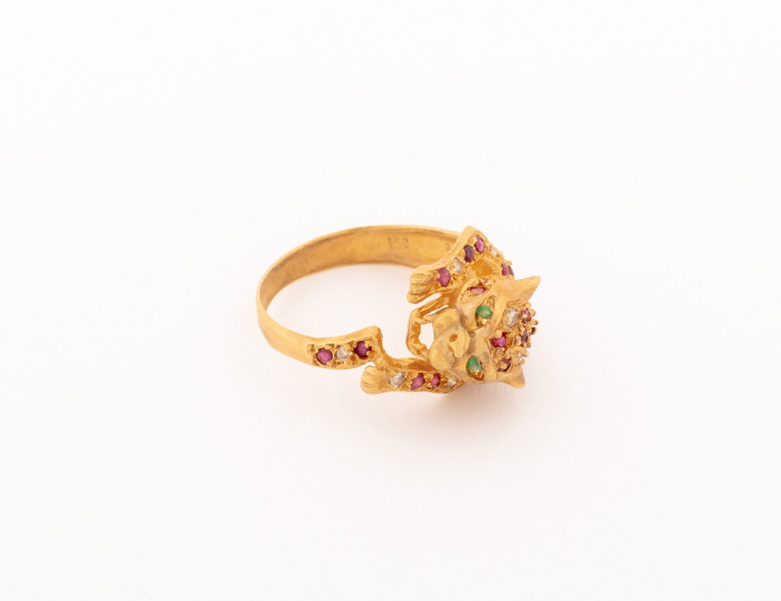 Leopard Form Ruby, Diamond, Emerald & Gold Ring - 7