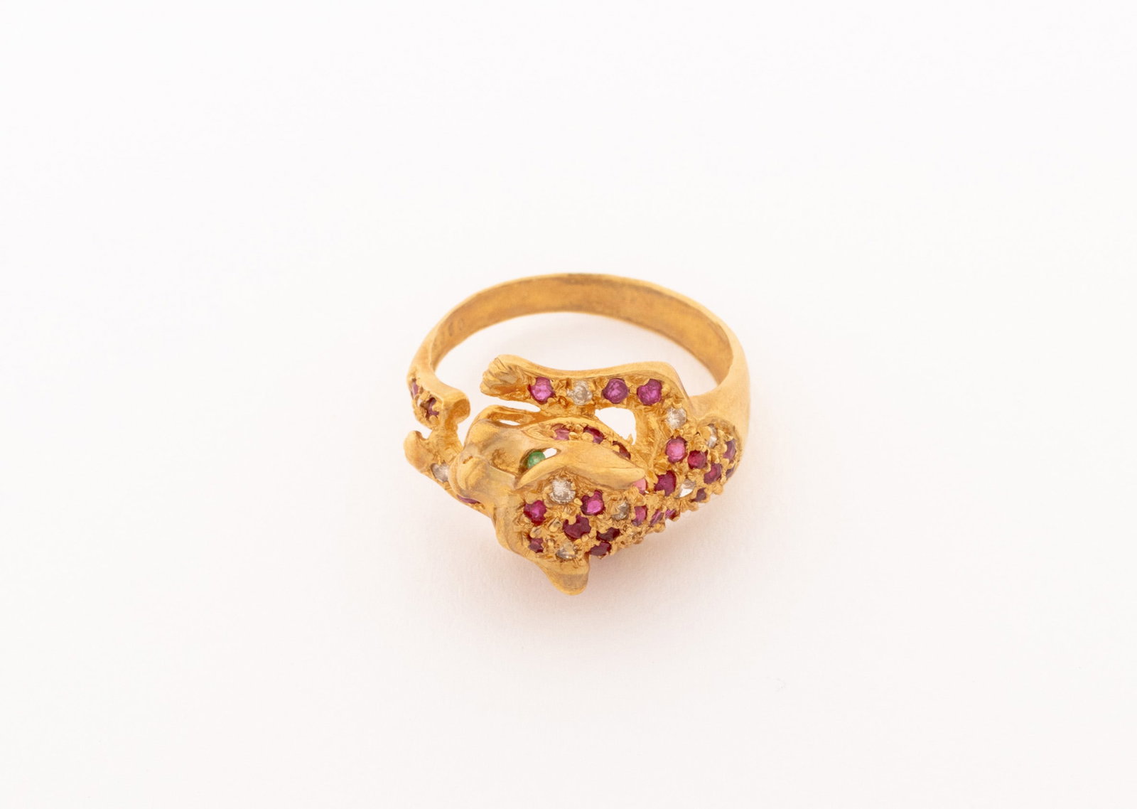 Leopard Form Ruby, Diamond, Emerald & Gold Ring - 8