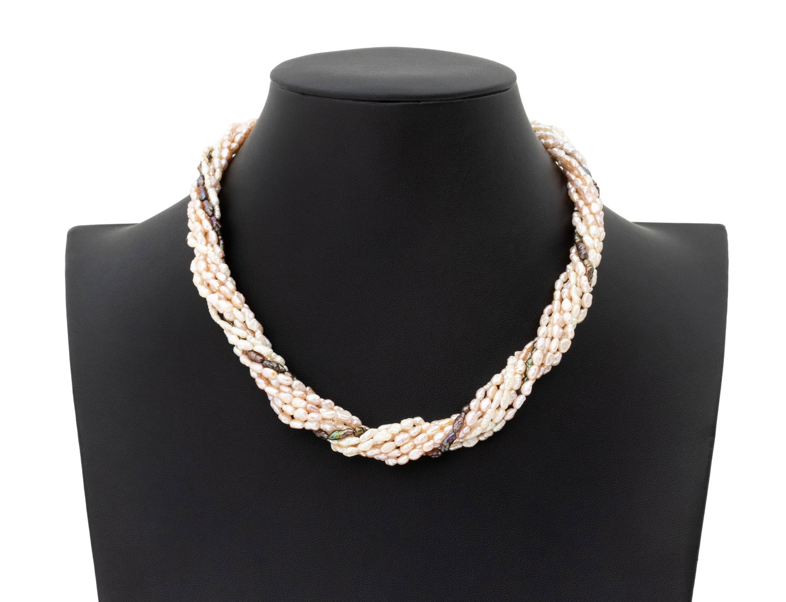 Pomellato Multi-Strand Baroque Pearl Necklace: Pomellato 18K Yellow Gold Multi-Strand Pearl Necklace, decorated with one black baroque seed pearl strand and eight white baroque seed pearl strand, all pearls approx. 6 x 3 mm., joined with large