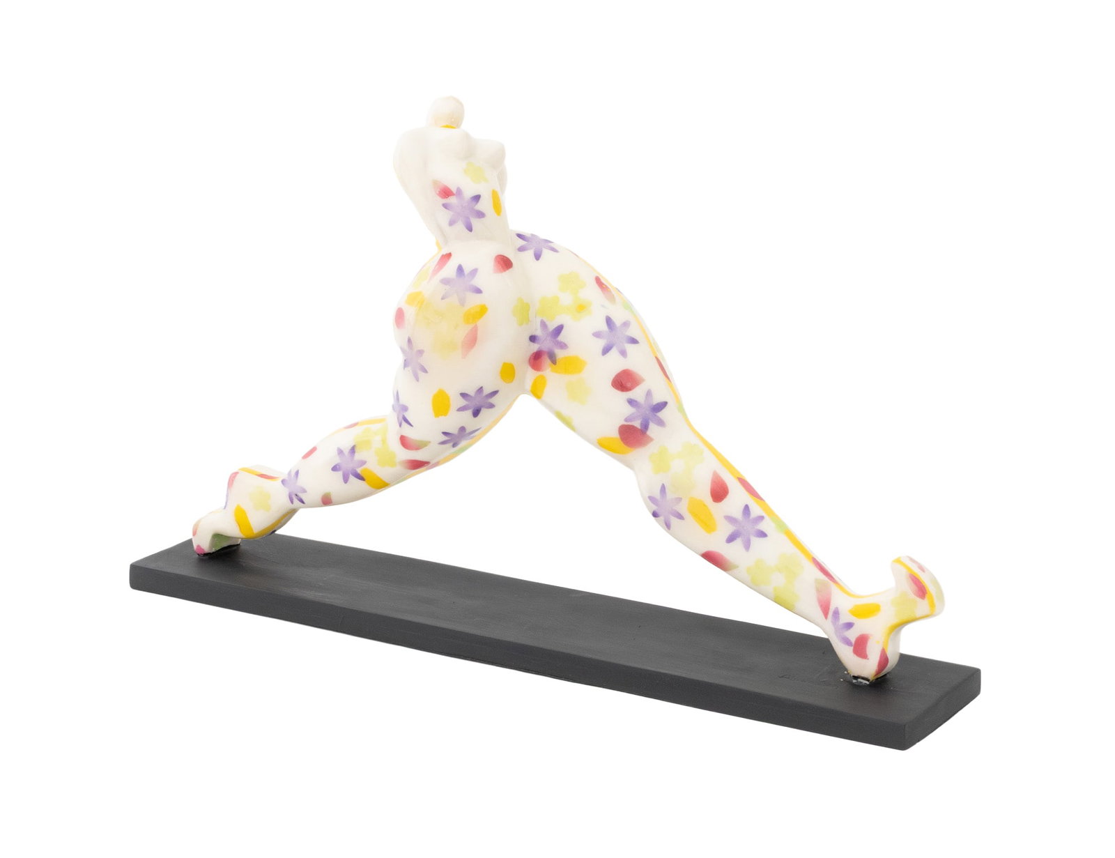 Francoise Abraham Woman Walking Resin Sculpture: Francoise Abraham (French, b. 1962) Woman Walking Painted Resin Sculpture, mounted on black painted wood base. Overall: 12.5" H x 21.25" W x 4" D. Provenance: From a Fort Lauderdale, Florida Estate.