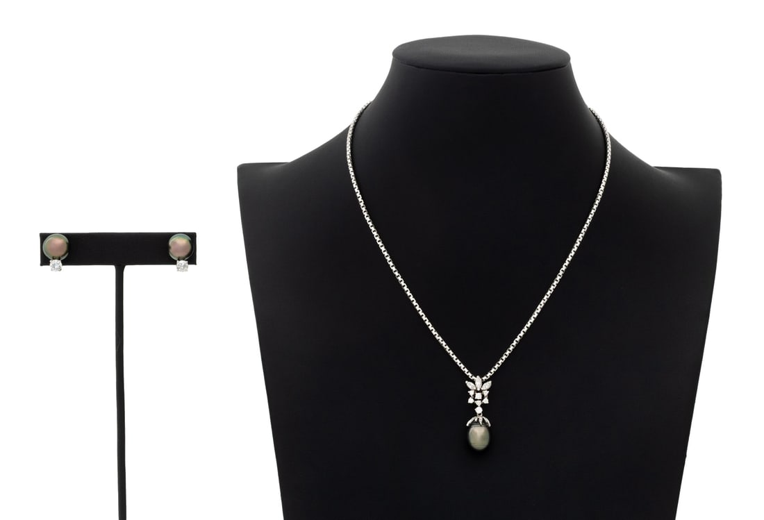 Tahitian Pearl and Diamond White Gold Jewelry Set (1 of 11)