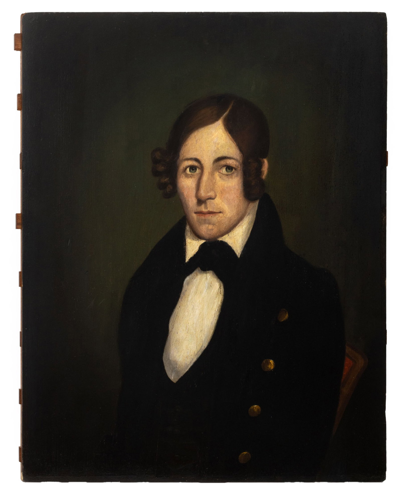 American School Portrait of a Gentleman, 19th C.: American School, Portrait of a Gentleman, Oil on Panel, 19th century, unframed. 30" H x 23.75" W x 1.5" D. Provenance: From a Tribeca Estate. Keywords: Paintings, Works on Board, Oil paintings, Figura