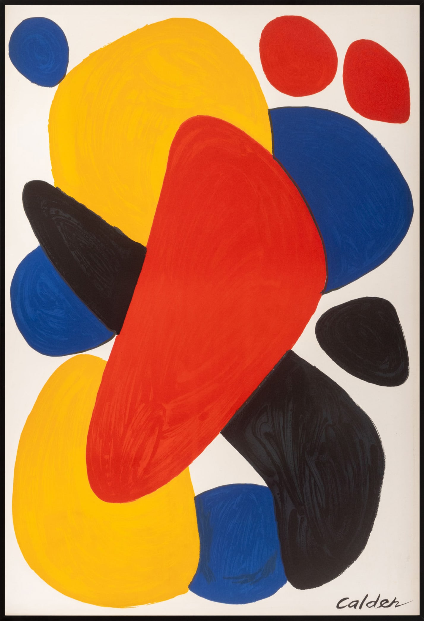 Alexander Calder "Boomerang" Lithograph, 1974: Alexander Calder (American, 1898-1976), "Boomerang", Lithograph in Colors on Arches Paper, 1974, signed in the plate, published by Transworld Art, New York, printed by Mourlot, Paris, black frame. She