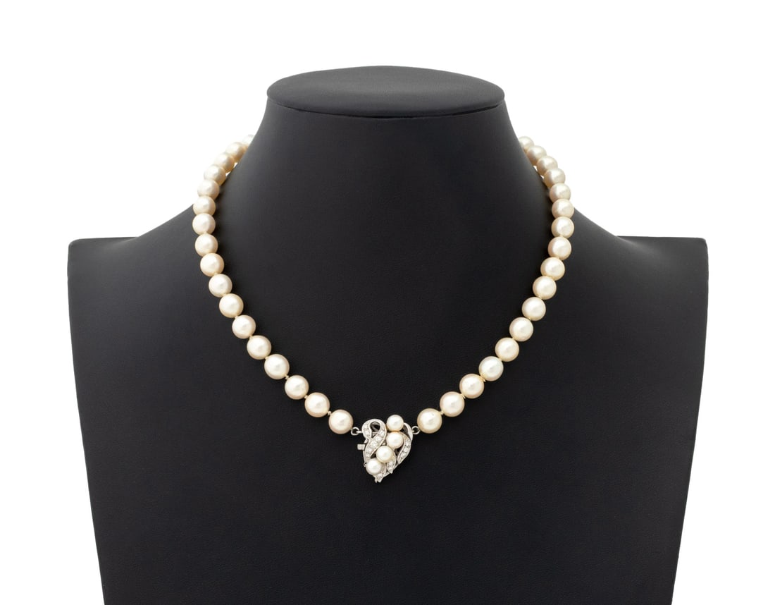 Akoya Pearl, Diamond, and White Gold Necklace (1 of 6)