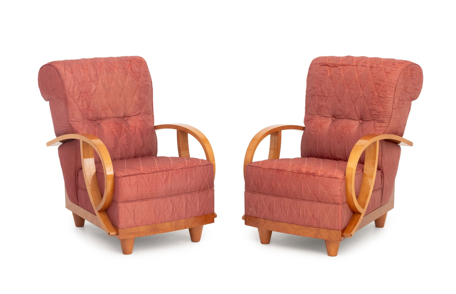 Art Deco Silk Upholstered Bentwood Armchairs, Pair (1 of 9)