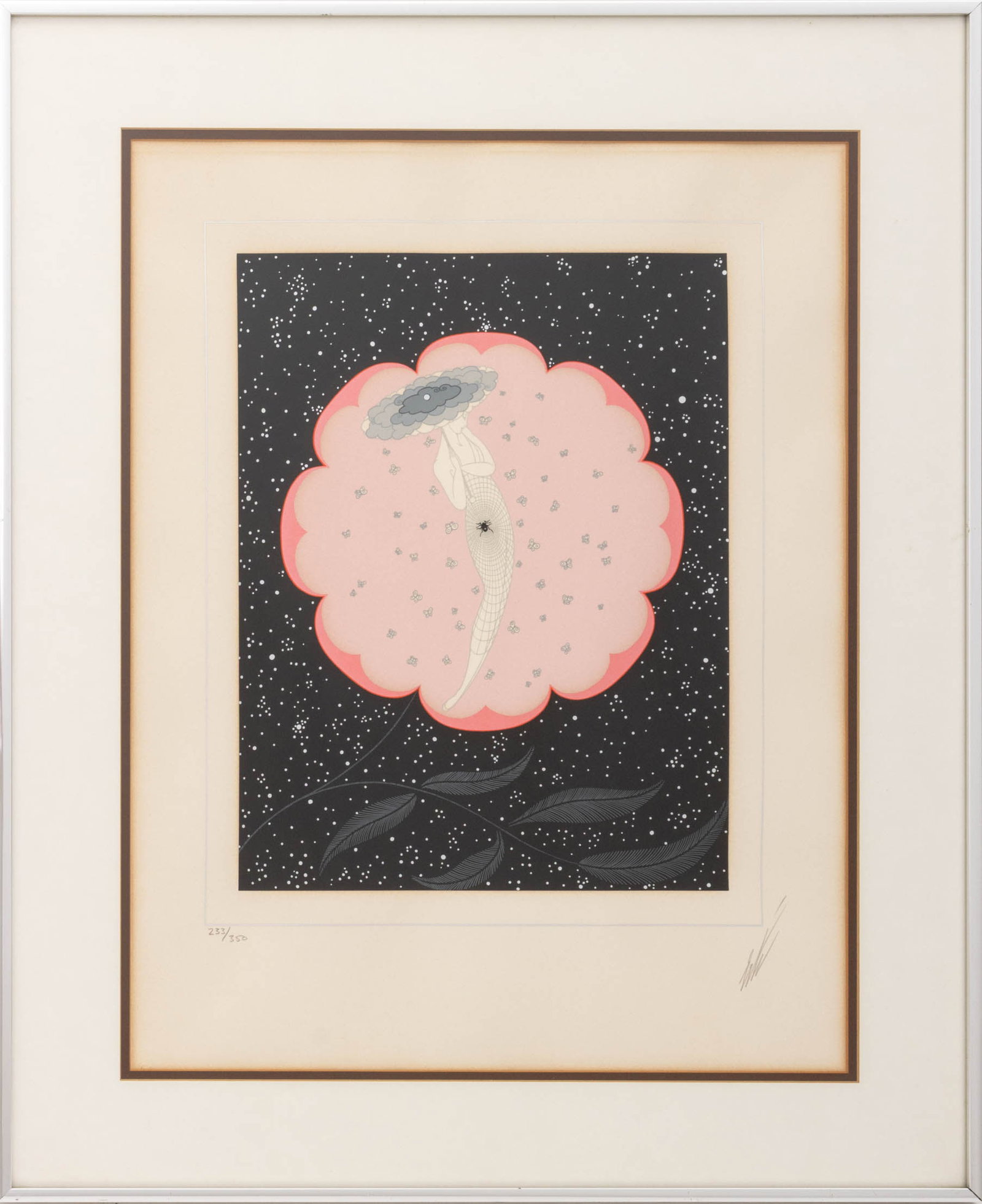 Erte "Monte Carlo" Serigraph, 1983: Erte (Romain de Tirtoff, Russian/French, 1892-1990), "Monte Carlo", Serigraph in Colors, 1983, signed in pencil lower right, numbered edition "233/350" lower left, silver-tone metal frame. Image: 15.2