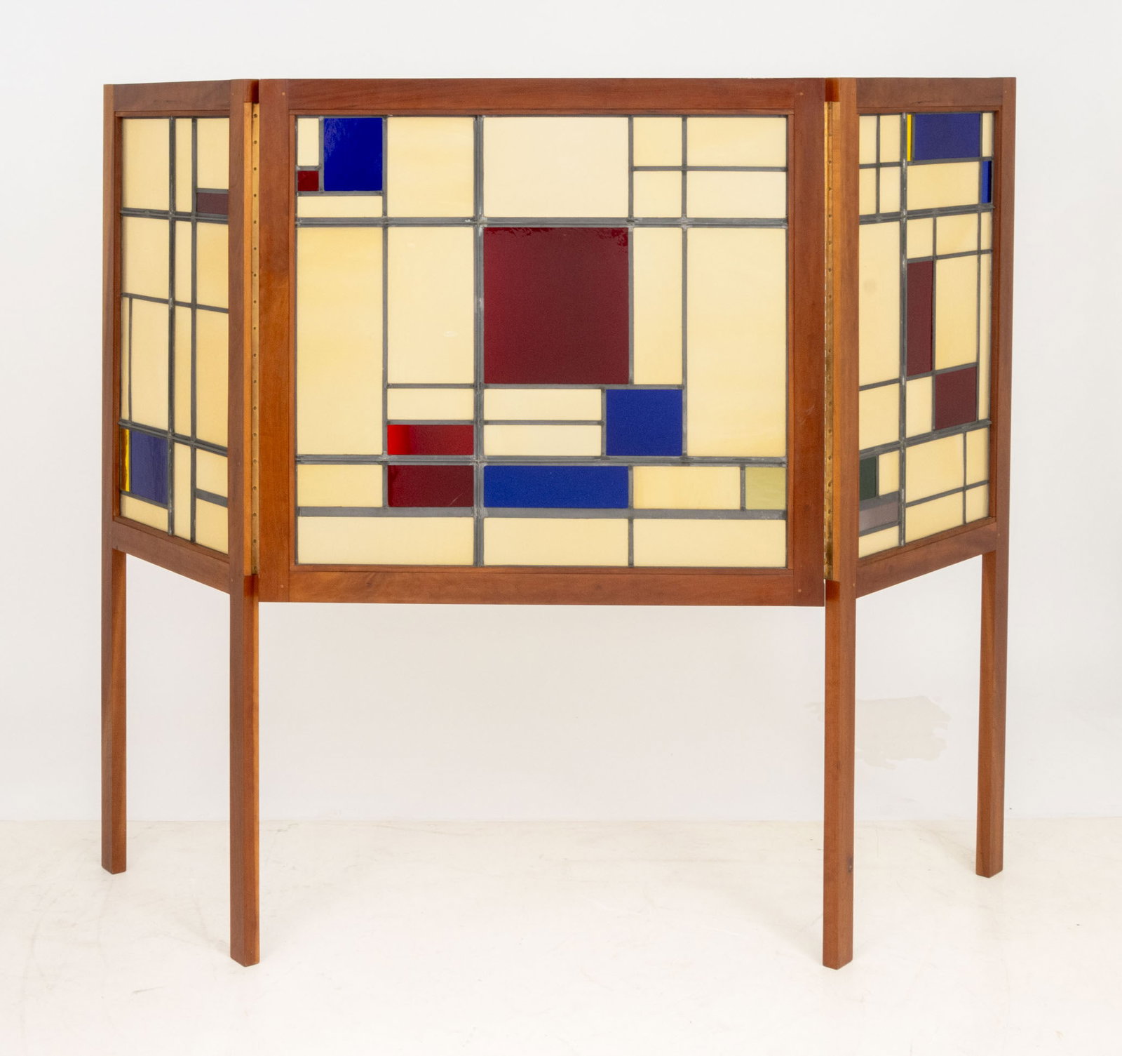 Frank Lloyd Wright Style Glass Panel Floor Screen - 7