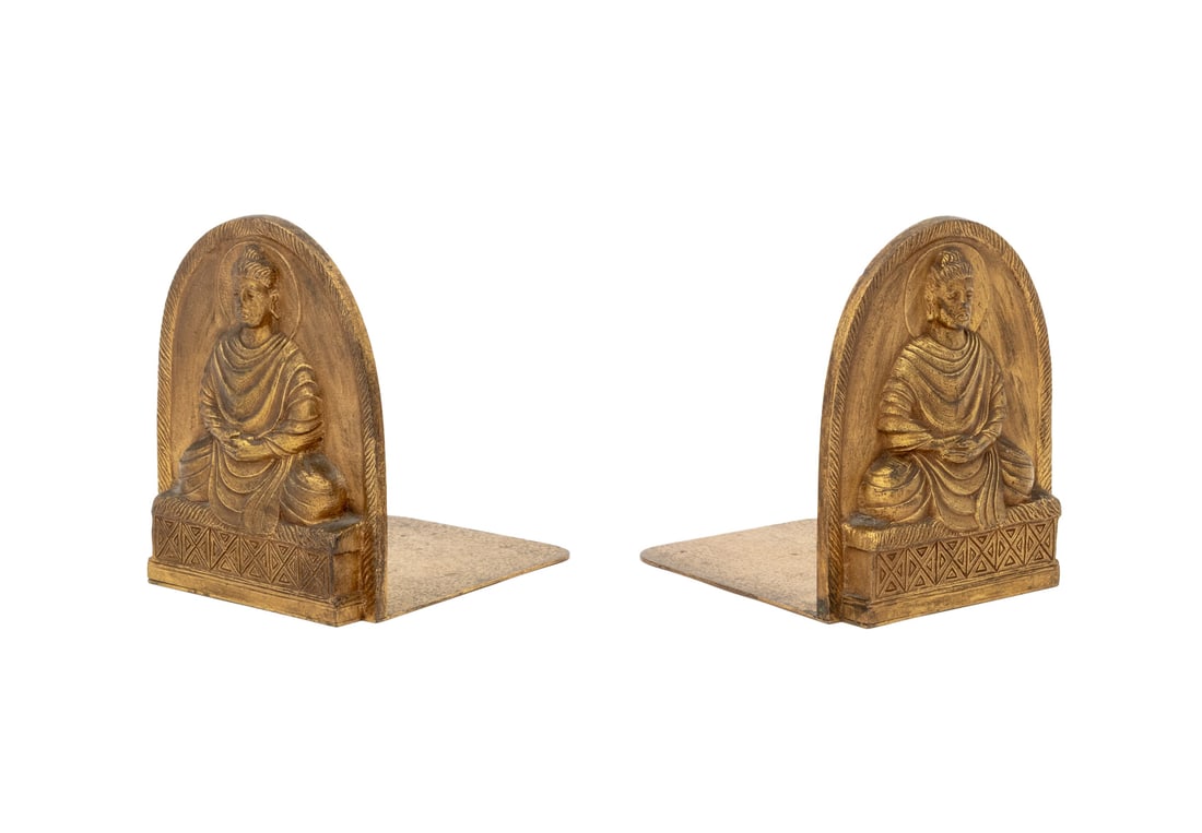 Tiffany Studios Buddha Gilt Bronze Bookends, Pair (1 of 9)