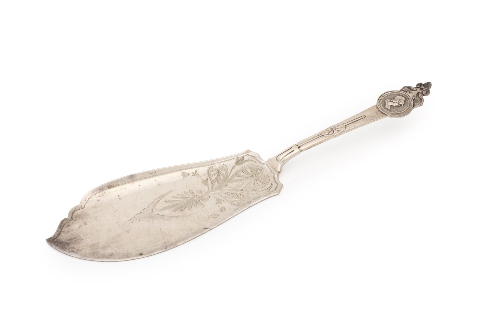 Gorham x Tiffany & Co. Sterling Silver Fish Server: Gorham for Tiffany and Company Sterling Silver Fish Server, in the "Medallion" pattern, late 19th century, struck with marks for Gorham and "Tiffany & Co. Sterling" to handle. Weight: 4.72 ozt.;