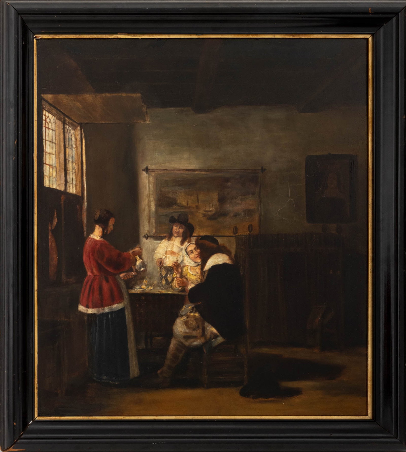 After Pieter de Hooch "The Visit" Oil on Masonite (1 of 8)