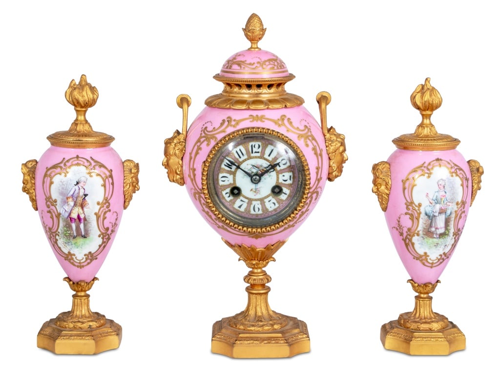 Louis XVI Style Gilt Bronze Sevres Clock Set, 3 (1 of 5)