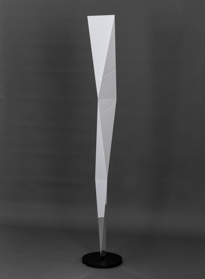Marco Acerbis x Fontana Arte "Vertigo" Floor Lamp: Marco Acerbis for Fontana Arte "Vertigo" Floor Lamp, mirrored and polished steel on circular base. 76.5" H x 12.5" Diameter. Provenance: From a SoHo, New York Collection. Keywords: Lighting, Standing