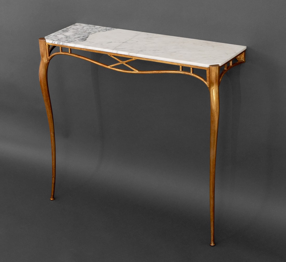 Italian White Marble Top Gilt Metal Console, 1940s (1 of 6)