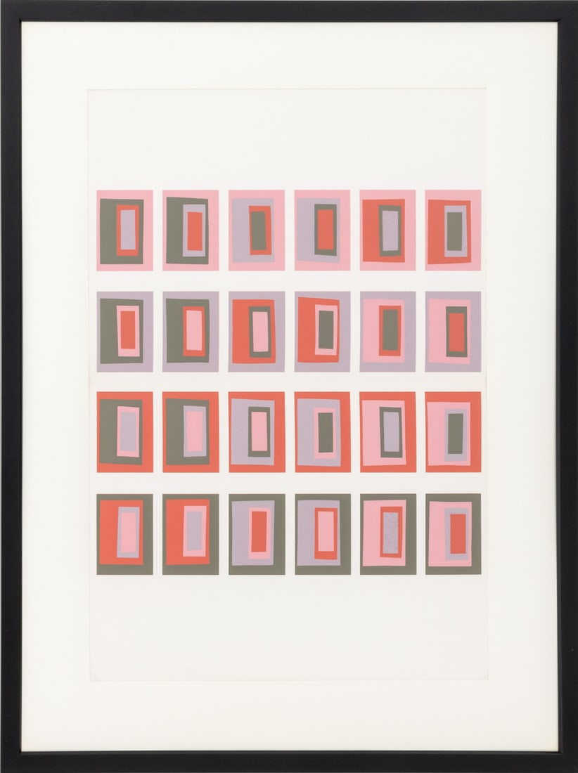 Josef Albers "Interaction of Color Plate XVI-2": Josef Albers (German/American, 1888-1976), "The Interaction of Color Plate XVI-2", Screenprint in Colors on Paper, 1973, published Josef Keller Verlag Starnberg, black frame. Image: 12.5" H x 18.5" W;