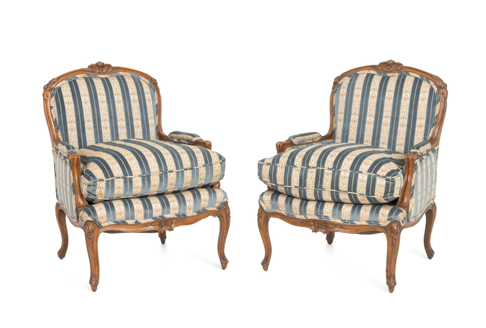 Louis XV Style Velvet Upholstered Bergeres, Pair (1 of 5)