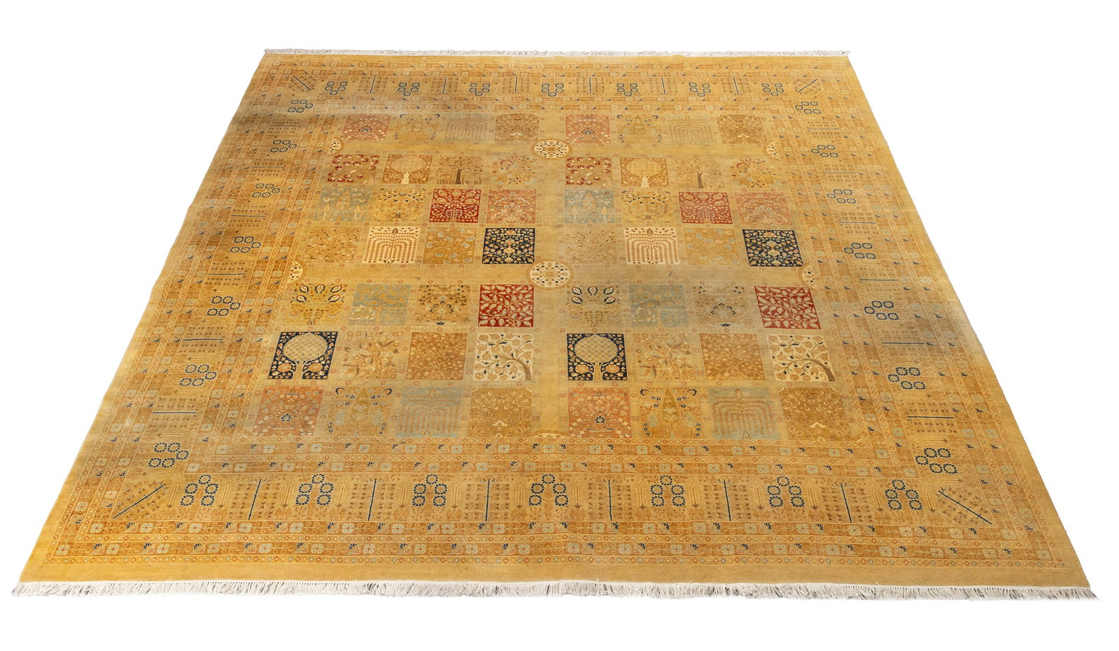 Persian Tree of Life Motif Carpet, 12' 6" x 12': Persian Tree of Life and Garden Scene Motif Wool Carpet, on a cream ground. 12' 6" L x 12' 2" W. Provenance: From a Park Avenue Collection. Keywords: Oriental rugs, Area rugs, Large carpets,