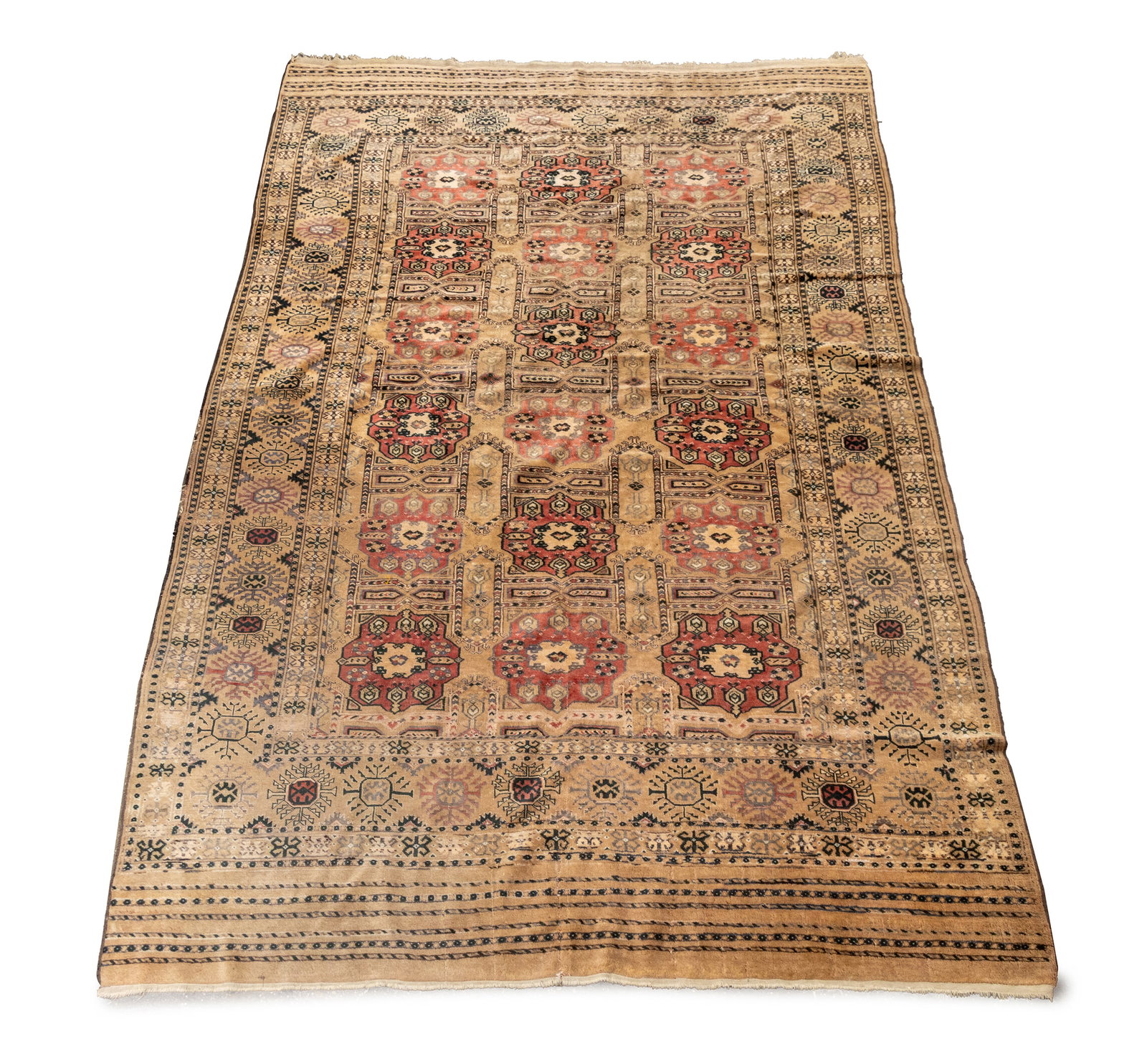 Russian Kazak Style Carpet, 10' 11" x 6' 6": Russian Kazak Style Hand-Knotted Wool Carpet, with brown and red geometric design, with label to underside. 10' 11" L x 6' 6" W. Provenance: A Brooklyn Heights, New York Estate. Keywords: Carpets,