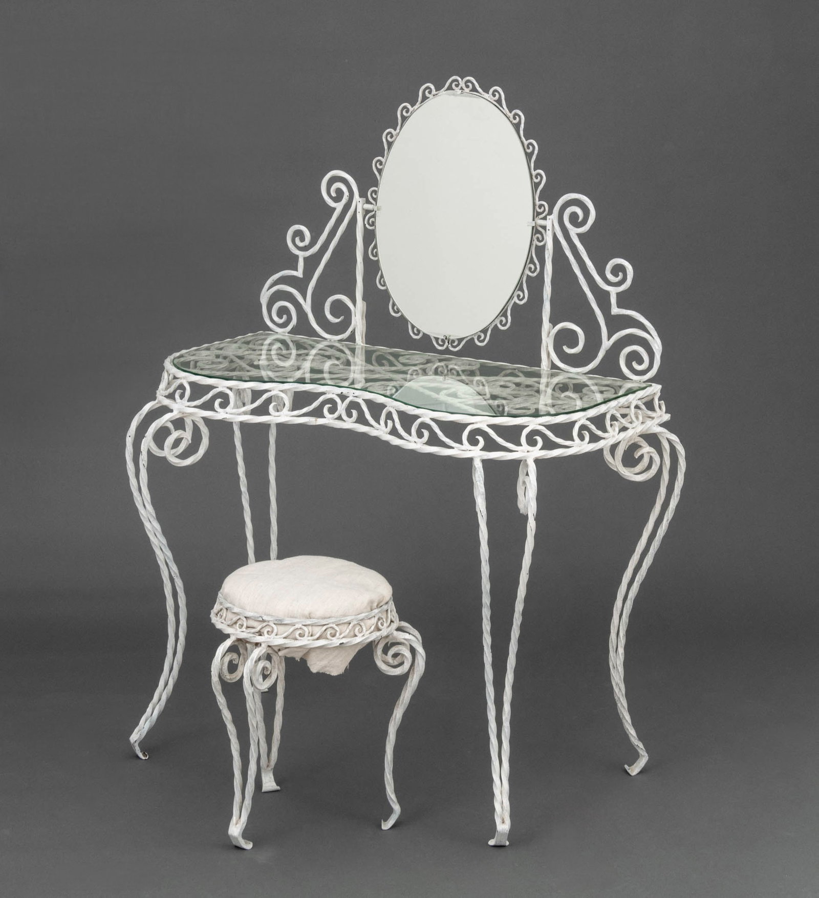 Modern White Painted Wrought Iron Vanity & Stool (1 of 12)