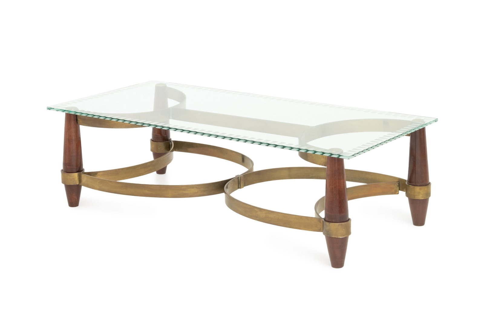 Hollywood Regency Style Brass & Wood Coffee Table (1 of 7)