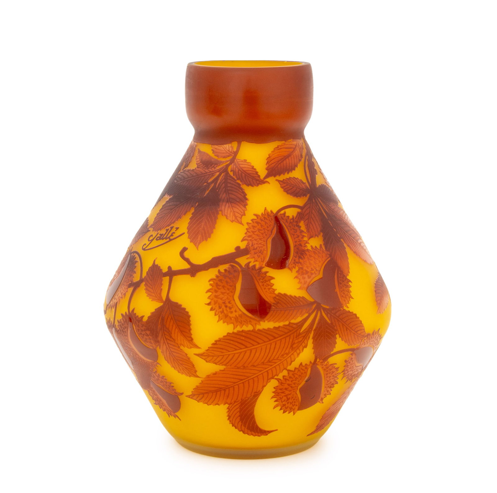 Galle Style Floral and Leaf Cameo Cut Glass Vase (1 of 9)