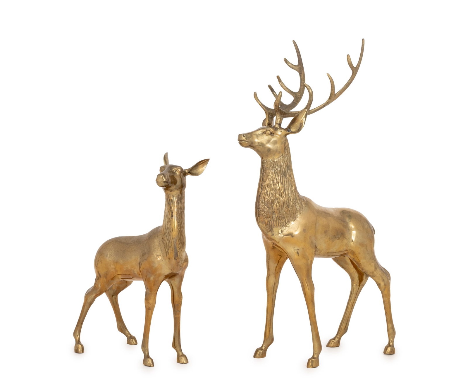 Stag and Doe Large Brass Sculptures, Pair (1 of 11)