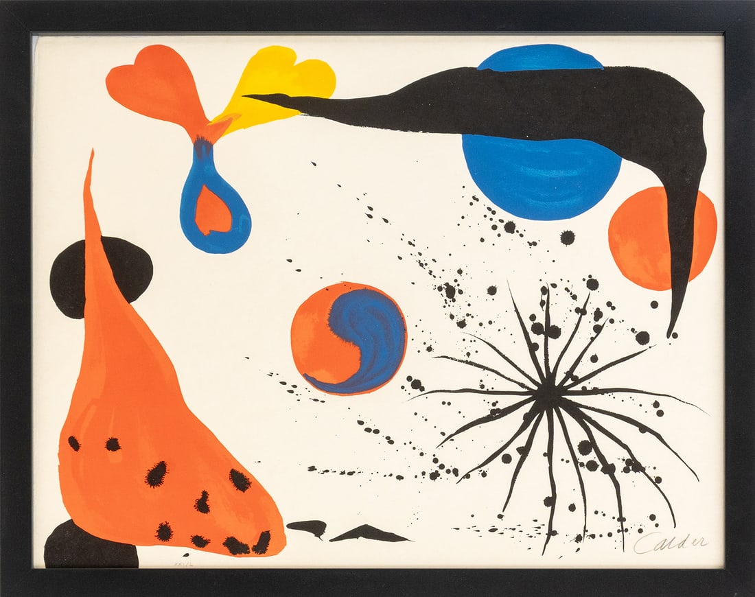 Alexander Calder "Flies in the Spider Web", 1975: Alexander Calder (American, 1898-1976), "Flies in the Spider Web", Lithograph in Colors on Japon Paper, 1975, from "An American Portrait 1776-1976", Part I [Your Huddled Masses], signed in pencil