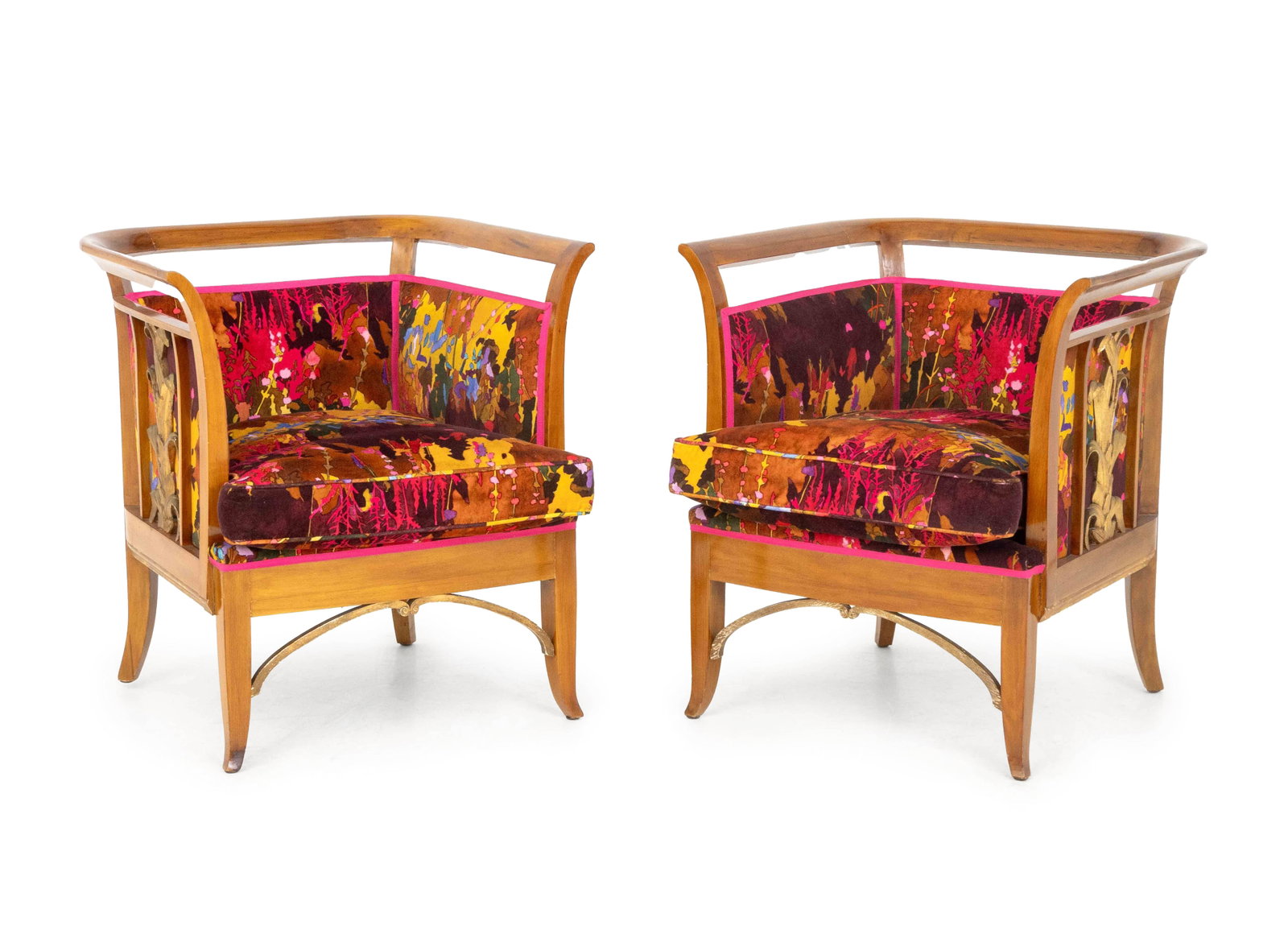 Art Deco Velvet Upholstered Armchairs, Pair (1 of 7)
