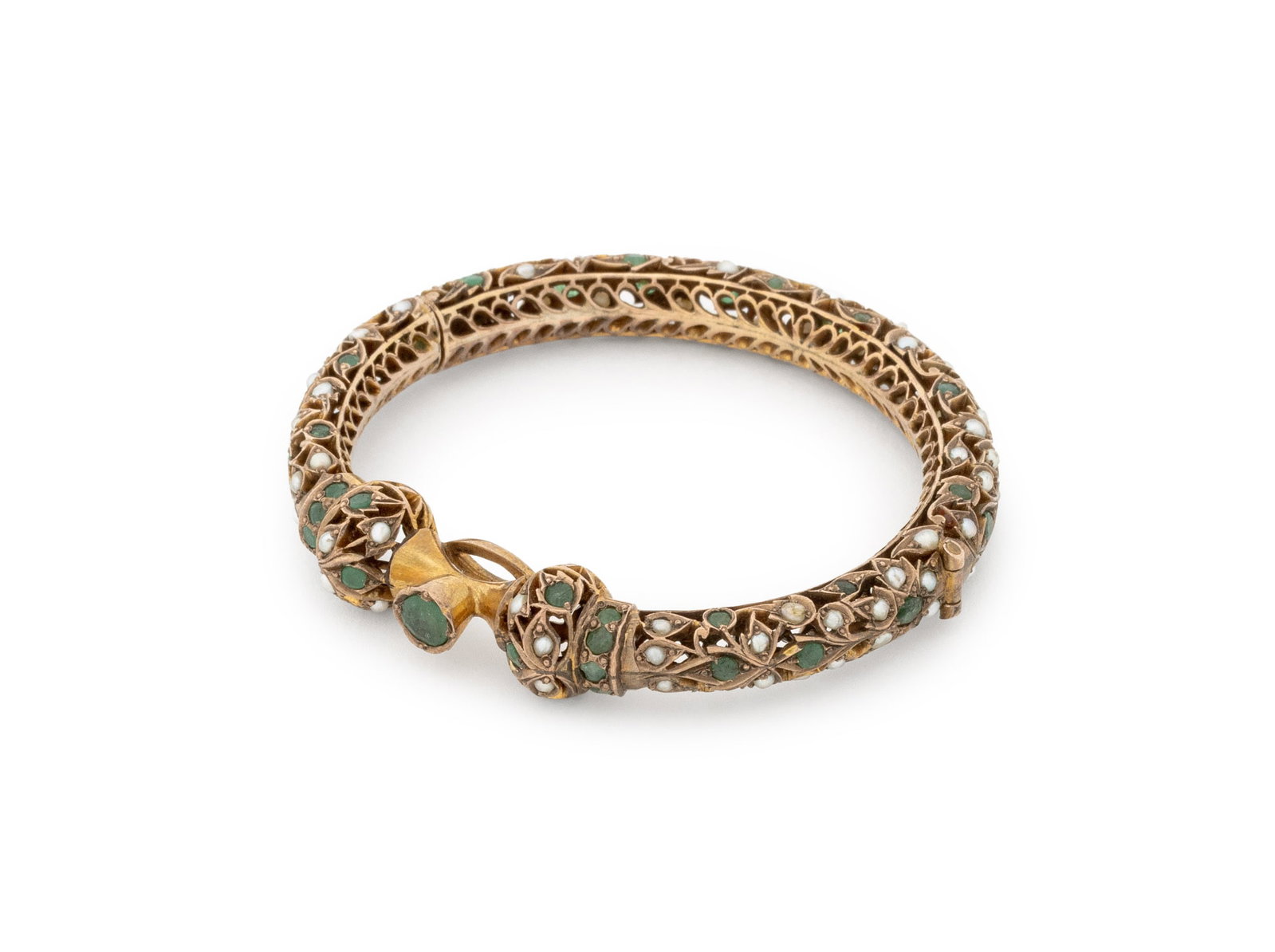 Victorian Emerald, Pearl, and Yellow Gold Bangle (1 of 10)