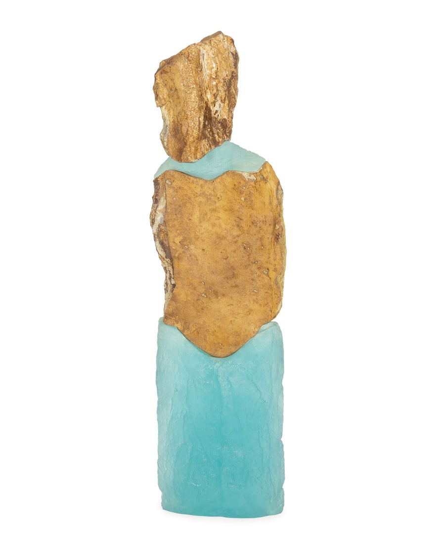 Thomas Scoon "Consort" Art Glass Sculpture: Thomas Scoon (American, b. 1961) "Consort" Mixed Media Studio Art Glass and Granite Sculpture, incised signature inside lower glass base element. Disassembles into four parts. 62" H x 14" W x 8" D. Pr