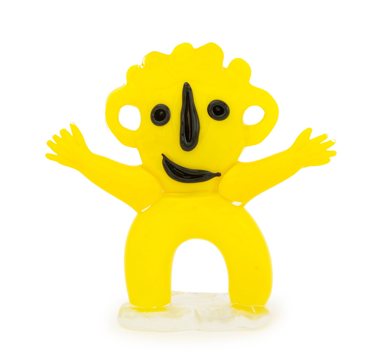 Juan Garcia Ripolles Murano Glass Sculpture: Juan Garcia Ripolles (Spanish, b. 1932) Yellow Figure Murano Art Glass Sculpture, signed and numbered "7/33" on clear glass base, marked "Berengo / Murano - Italy" to underside. 16.25" H x 17" W x 4.7