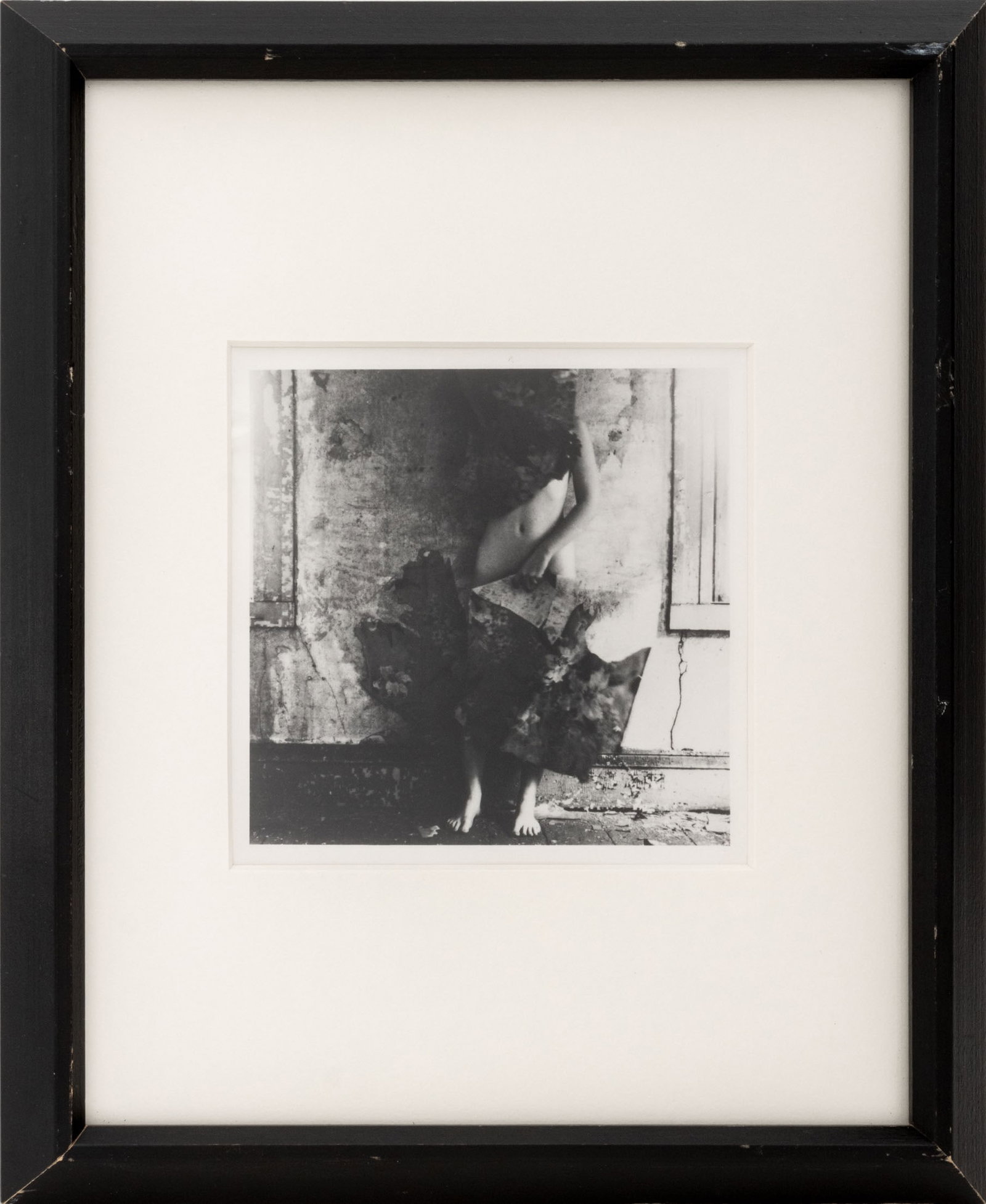 Francesca Woodman "From Space 2" Silver Print: Francesca Woodman (American, 1958-1981), "From Space 2, Providence, Rhode Island", Gelatin Silver Print, 1977, Wellesley College label verso, ebonized wood frame. Image: 4.375" H x 4.375" W; frame: 11