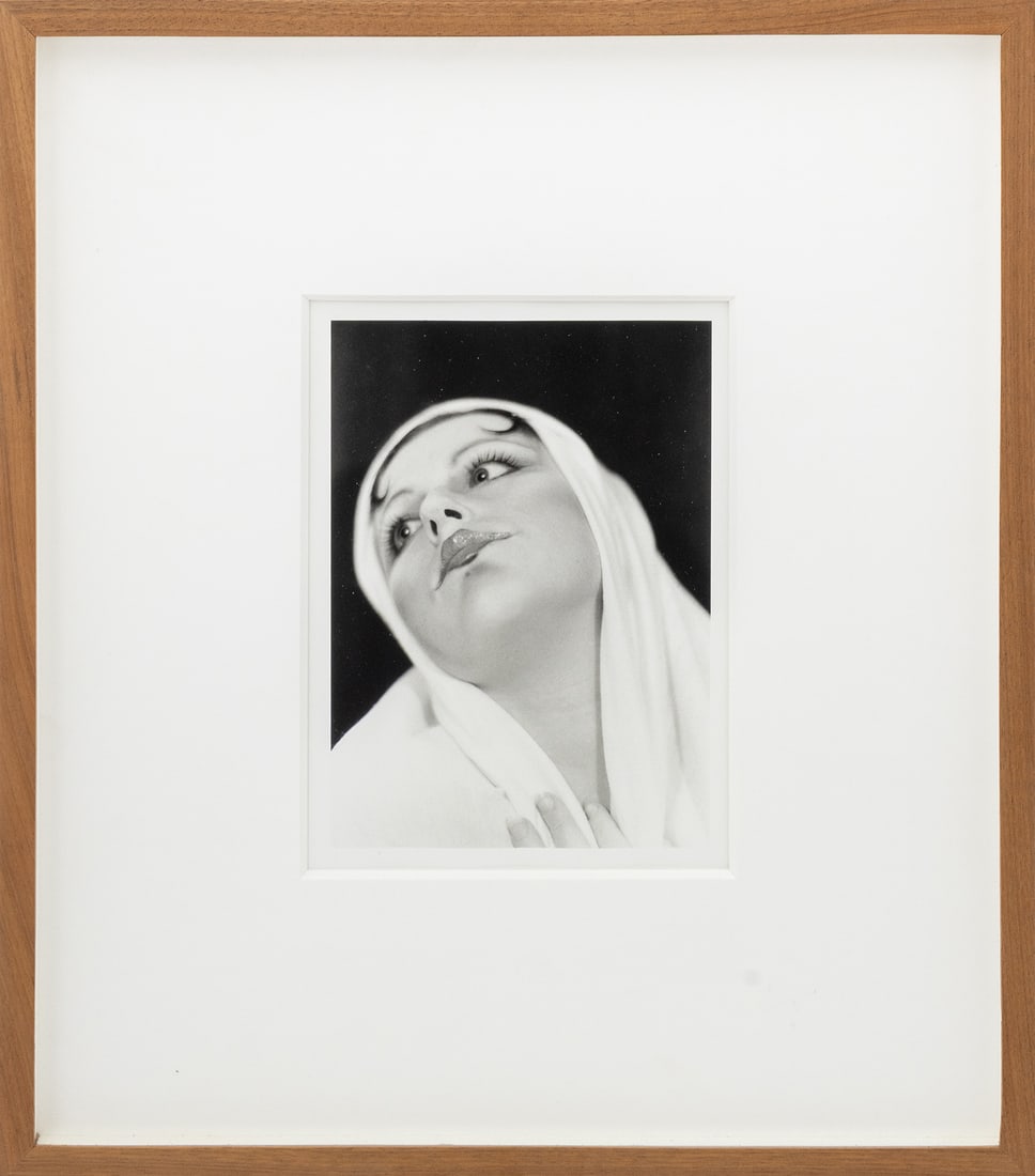 Cindy Sherman Madonna Gelatin Silver Print, 1975: Cindy Sherman (American, b. 1954), Untitled (Madonna), Gelatin Silver Print, 1975, from the "Movie Stills" series, printed later, wood frame. Image: 7" H x 5" W; frame: 15.75" H x 13.75" W x 1.5" D. P