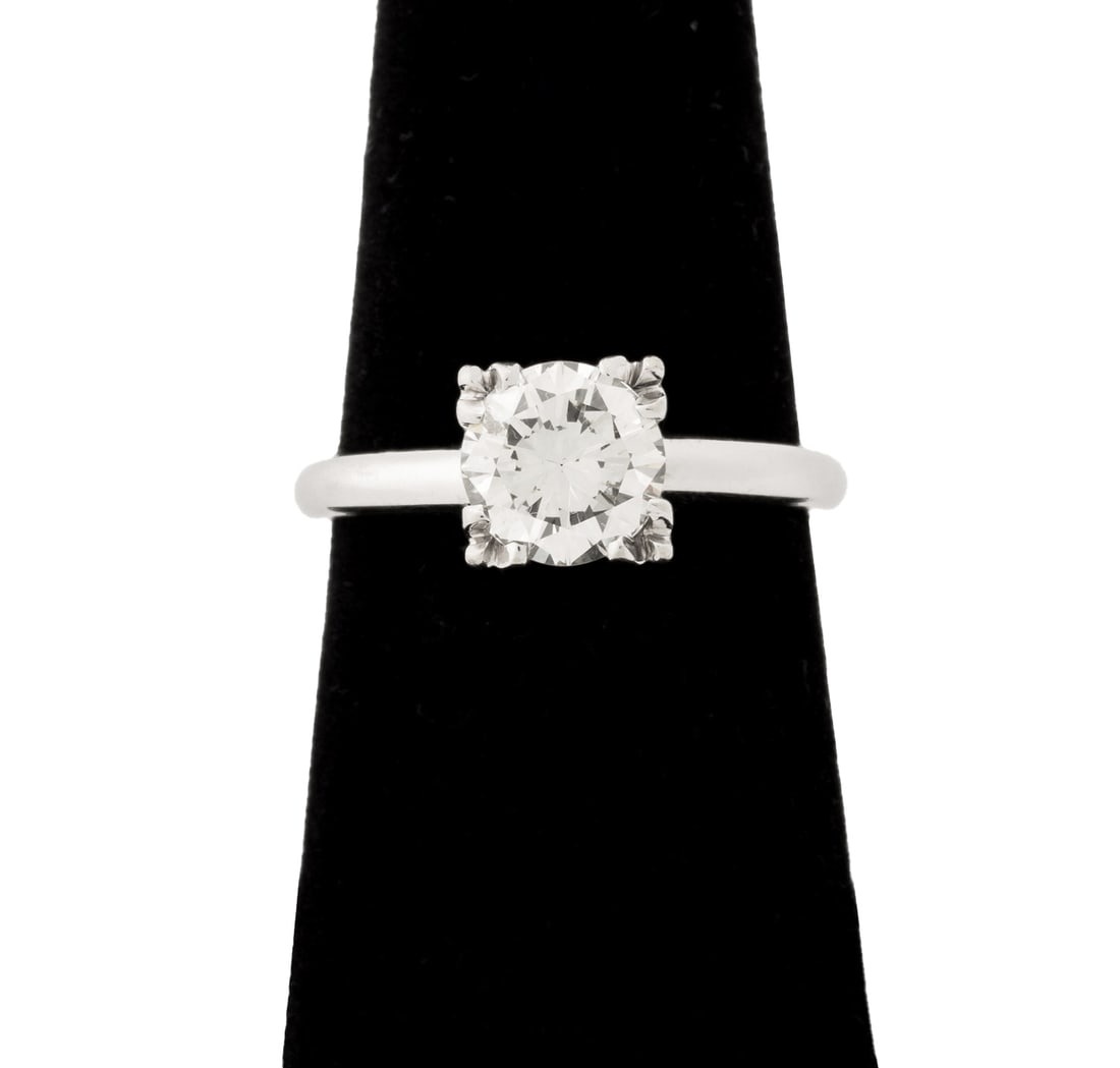 Modern White Gold and Diamond Solitaire Ring: Modern 14K White Gold and Diamond Solitaire Ring, featuring one prong set round brilliant cut diamond weighing approx. 1.18 carats, H-I color / SI2-I1 clarity, includes Appraisal Report # GAL20235001,