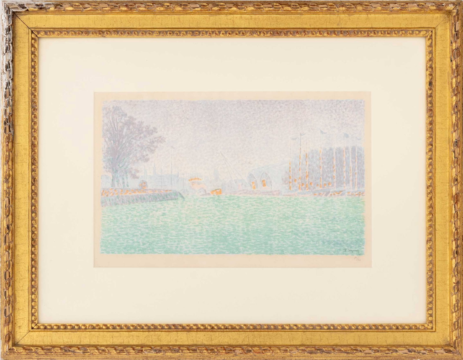 Paul Signac "A Flessingue" Lithograph, 1895: Paul Signac (French, 1863-1935), "A Flessingue", Lithograph in Colors, 1895, signed in pencil and dated "24/40" lower right, published by Gustave Pellet, titled, numbered "no. 24", and publisher