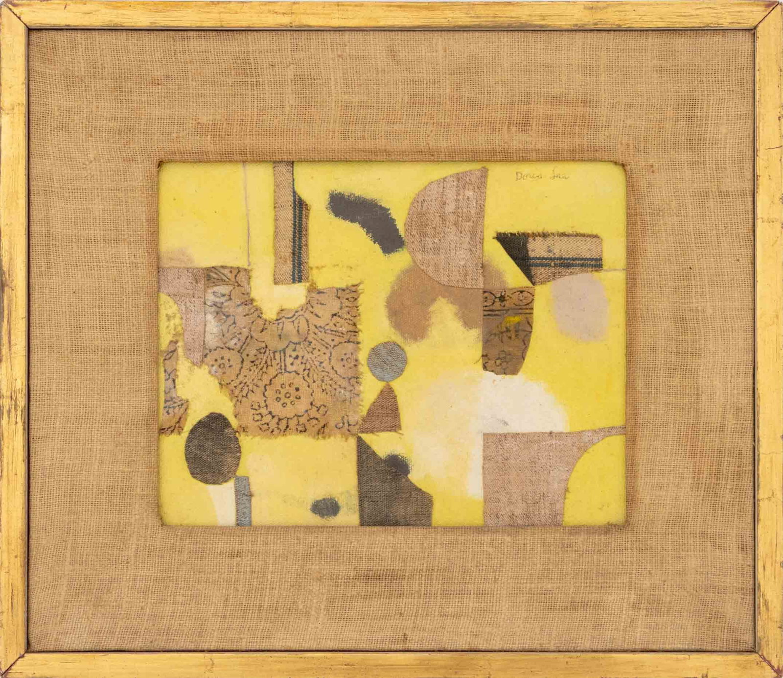 Doris Lee "Yellow" Oil and Collage, ca. 1950: Doris Emrick Lee (American, 1905-1983), "Yellow", Oil on Canvas Board with Collage Elements, circa 1950, abstract composition, signed upper right, Terry Dintengass Gallery, World House Galleries