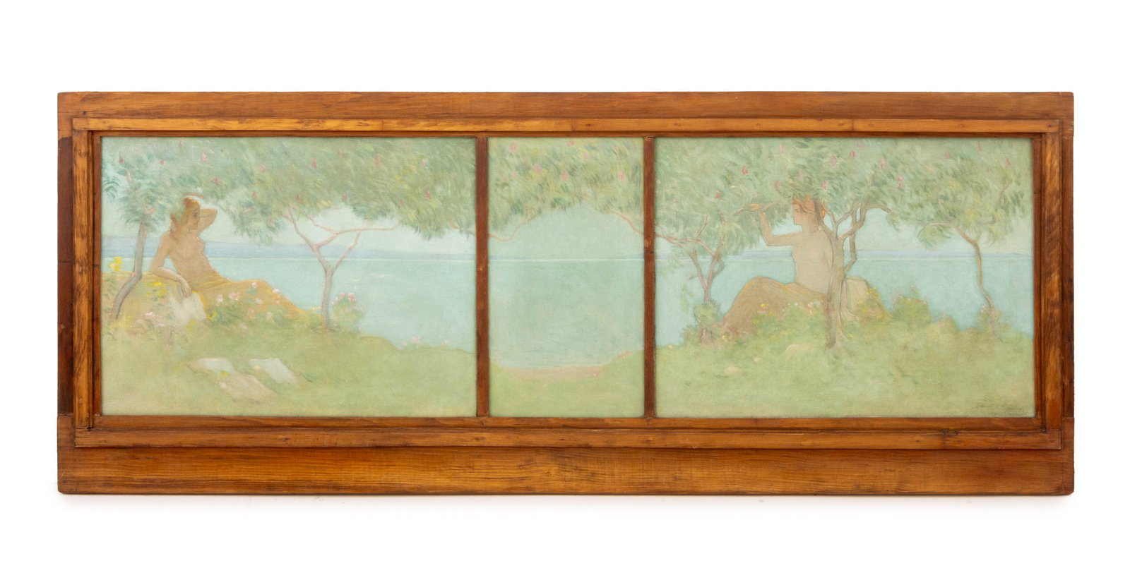 Dawson Dawson-Watson "The Idle Days of Summer": Dawson Dawson-Watson (American, born England, 1864-1939), "The Idle Days of Summer" Triptych, Oil on Canvas, 1909, signed and dated lower right, "105th Annual Exhibition", Pennsylvania Academy of the 