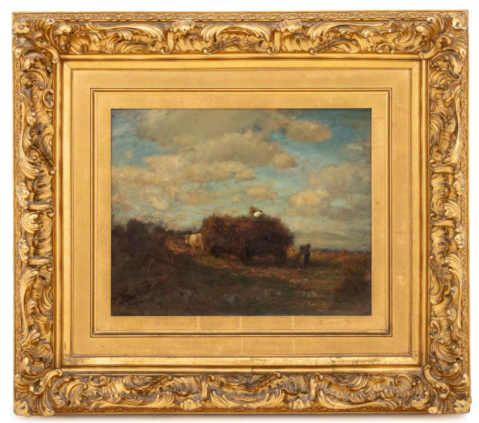 Arthur Parton Stacking Hay Oil on Canvas, 19th C. (1 of 10)