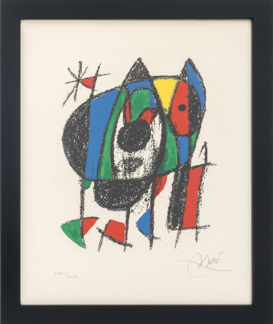 Joan Miro "Lithograph V" Lithograph, 1975: Joan Miro (Spanish, 1893-1983), "Lithograph V", Lithograph in Colors, 1975, from the "Lithographe II" series, published by Maeght Editeur, signed in pencil lower right, numbered edition "LXXIX / LXXX"